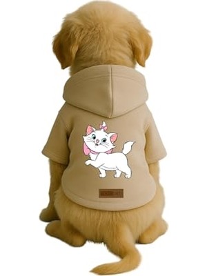 Aesco Baskılı Içi Polarlı Köpek ve Kedi Kıyafeti & Elbisesi - Bej Renk Kapüşonlu Hoodie B05F2, M