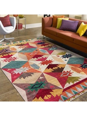 Aesco Latte Dizayn Rhodo Kadife Pamuk Tabanlı Yıkanabilen Kaydırmaz Antibakteriyel Salon Halısı 80X200
