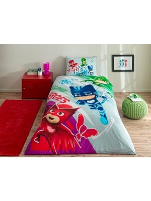 Aesco Taç Pj Masks Super Team Standart Pamuk Nevresim Takımı, Çok Renkli, Tek Kişilik