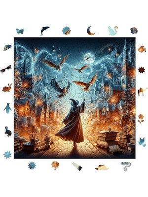 Aesco Ahşap Puzzle Yetişkin - Büyücü - 353 Parça, 29 x 29 cm - Yapıştırıcı Folyo Dahil - Benzersiz Şekilli Parçalar & Özel Figürler - S1-06