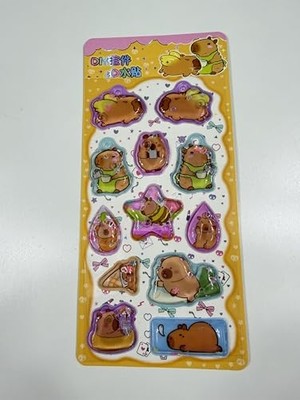Aesco Capybara Temalı, Kabartmalı, 3d, Sulu, Simli ve Boncuklu Sticker - Etiket(No2)