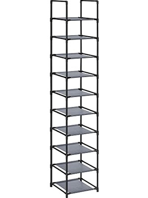 Aesco Songmıcs Ayakkabı Rafı, Ayakkabı Düzenleyici, 10 Raf, Açık Dar Ayakkabı Rafı, 33 x 33 x 173 Cm, Metal Çerçeve, Dokunmamış Kumaş Raflar, Koridor, Yatak Odası, Gri LSR110G01
