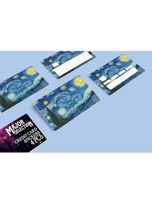 Aesco Van Gogh Yıldızlı Gece Temalı 4 Lü Kart Kaplama Sticker Seti Kredi/banka Kartı Kaplama