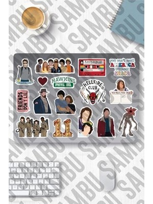 Aesco Stranger Things Temalı Sticker Etiket Seti 2 - Laptop Notebook Telefon