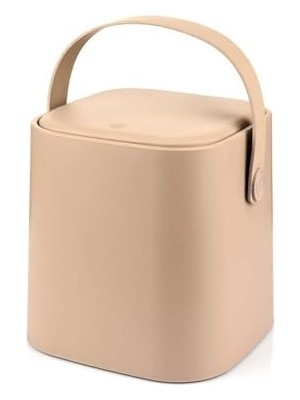 Aesco Coverest Tutma Saplı Iç Kovalı Tezgah Üstü Mutfak Çöp Kovası, 4 Litre, Kilitli Kapak, Click Kapak, 20X20X22 Cm, Krem