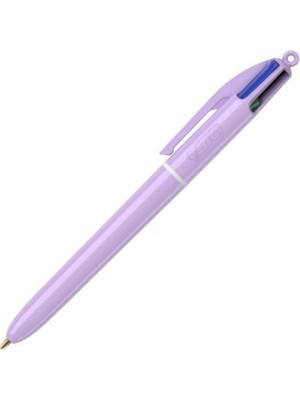 Aesco Bıc - 1 x 4 Klasik Renkte Kalem (Siyah, Mavi, Yeşil ve Kırmızı) - Pastel Mor Dekor - Orta Uç: 1 mm
