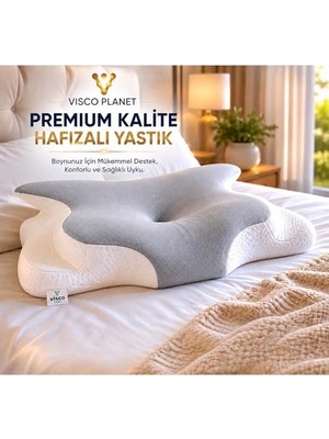 Aesco Ortopedik Visco Boyun Yastığı Memory Foam Boyun Destekli Ergonomik Uyku Yastığı 62X42X13/10 cm