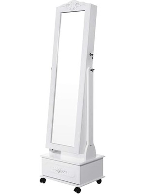 Aesco Songmıcs Tekerlekli ve LED Aydınlatmalı Kilitlenebilir Mücevher Dolabı, Beyaz, JBC61W