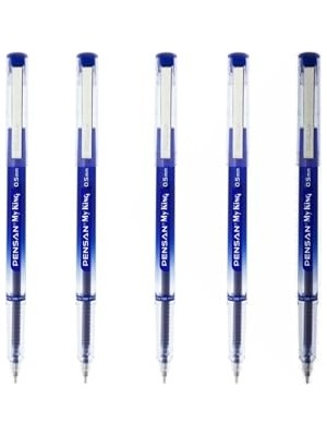 Aesco My King Iğne Uçlu Metal Klipsli Jel Tükenmez Kalem 0.5 mm Mavi - 5 Adet GNSRKFAZ914