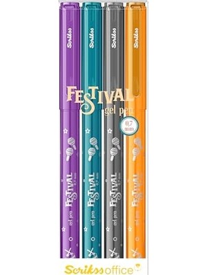 Aesco Scrikss Office Festival Jel Kalem 0.7 mm Vivid Renkler 4'lü Blıster - 2