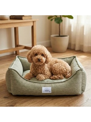 Aesco Vanilla Dokuma Kumaş Kedi & Köpek Yatağı – Çıkarılabilir Iç Minderli, Kaydırmaz Tabanlı, Boncuk Elyaf Dolgulu (Açık Yeşil, Medium)