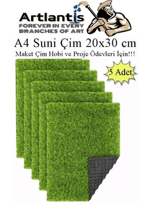 Aesco Yapay Çim A4 20X30 cm 5 Adet A4 Boyutunda Maket Çim Dekorati Yapay Çim Halı Teraryum Suni Çim