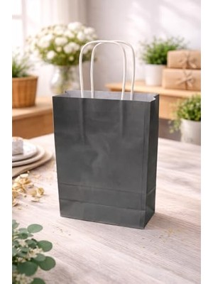 Aesco Çelikpençe Kraft Kağıt Çanta, Büküm Saplı, 18X24X8 Cm, Hediyelik Butik Mağaza Poşeti, 25 Adet (Mavi)