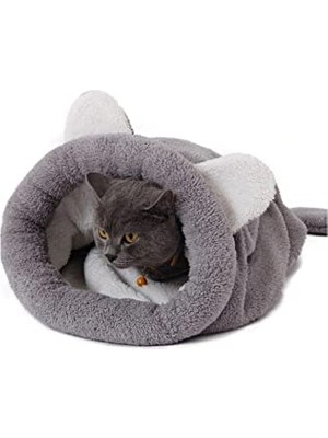 Aesco Bundera Bobi Kedi Yatağı Evcil Hayvan Kedi Minderi Yumuşak Kedi Tüneli Uyku Tulumu Yatak Kulübesi (Gri)