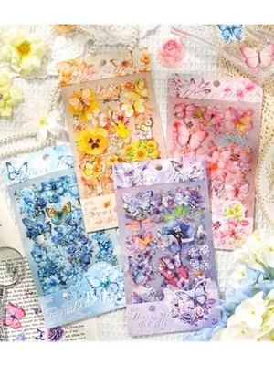 Aesco Kolbi Craft 4 Sayfa 70 Adet Şeffaf Sarı Kelebek Çiçek Sticker Bullet Journal Scrapbook Laptop Ajanda Planlayıcı