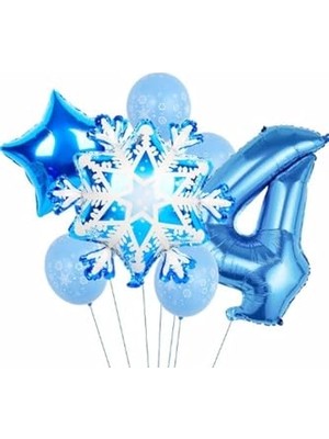 Aesco Frozen Kar Tanesi Snowflake Temalı 4 Yaş Balon Seti Doğum Günü Dekorasyonu Pskısmbbs