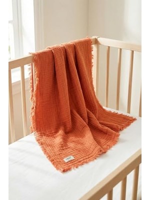 Aesco Hamur 4 Katlı Müslin Bebek PIKESI%100 Pamuk 85X100 cm Yenidoğan Bebek Arabası Puset Örtüsü Battaniye Kiremit