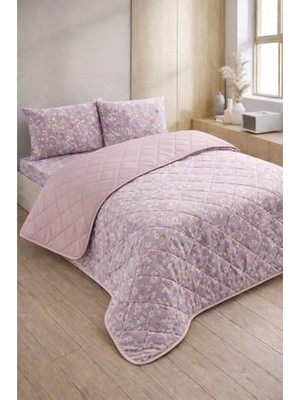 Aesco Formeya Kapitoneli Çift Kişilik Desenli Pike - Yatak Örtüsü Takımı 200X230 cm - 2 Adet Yastık Kılıflı (Lila Mor)