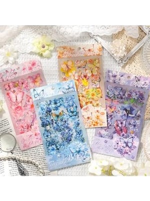 Aesco Kolbi Craft 4 Sayfa 60 Adet Şeffaf Pembe Kelebek Çiçek Sticker Bullet Journal Scrapbook Laptop Ajanda Planlayıcı