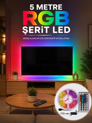 Grandor 5 Metre Rgb Şerit LED 5050 Smd Uzaktan Kumandalı Renkli Dekoratif LED Aydınlatma Seti