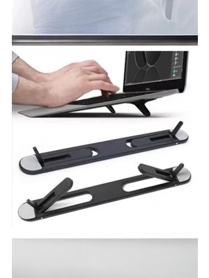 Aesco 2 Kademeli Katlanabilir Laptop Standı, Yapışkanlı, Siyah, 22CM Uzunluk, Ayarlanabilir Yükseklik