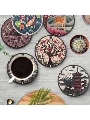Aesco Japon Sanatı Temalı 6’lı Bardak Altlığı – Mdf – 10 cm BRD-041