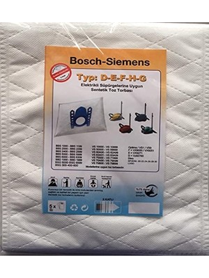Aesco Bosch ile Uyumlu - Siemens Type: D-E-F-H-G Elektrikli Süpürge Sentetik Toz Torbası (5 Adet)