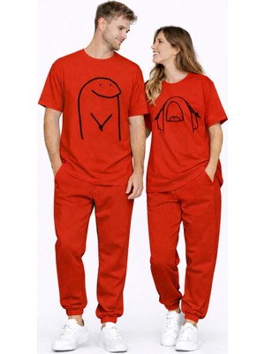 Mondschein Sevgili Kombini Çift Tişört Oversize Unisex Matching Couple Minimal Çizim Tasarım Çift Kombin Seti