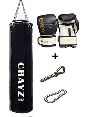 Aesco Boks Kum Torbası Boks Eldiveni Set Orta Boy 100X30 Askı Aparatı (Siyah)
