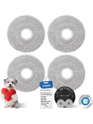 Aesco Oxfraki Dreame L10S Ultra, L20 Ultra, L10S Pro Ultra Heat, L10 Ultra, L10S Pro, L10 Prime, Xiaomi X10+, S10+ Robot Süpürge Için 4 Adet Silme Bezi, Mikrofiber Islak Silme Pedleri, Aksesuar, Zemin