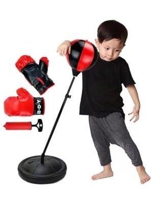 Aesco Çocuk Boks Standı 70-105 cm Refleks Topu Boks Seti Eldiven Siyah Tek Ebat