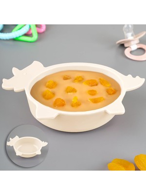 Aesco Meleni Baby Gergedan Figürlü Silikon Bebek Mama Kasesi - Şekilli Bebek Beslenme Kasesi - Bej