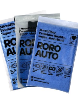 Aesco Roro Auto Alpler Mavi Mikrofiber Yıkama & Kurulama Seti Yıkama Eldiveni Cam Bezi Kurulama Havlusu