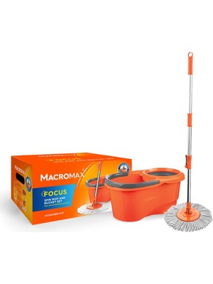 Aesco Macro Max Focus Otomatik Temizlik Seti, Pedalsız Döner Sıkmalı 360 Başlıklı Mikrofiber Paspas