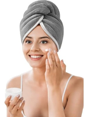 Aesco Mavi IHLAMUR%100 Pamuklu Baş Havlusu, Yüksek Emici Havlu Bone, Düğmeli Saç Kurulama Bonesi Beyaz (Pembe)