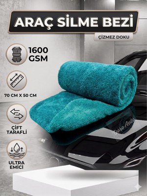 Aesco Roro Auto 1600 Gsm Çift Taraflı Araç Kurulama Havlusu 70X50 cm - Ultra Emici Mikrofiber Oto Bezi Turkuaz