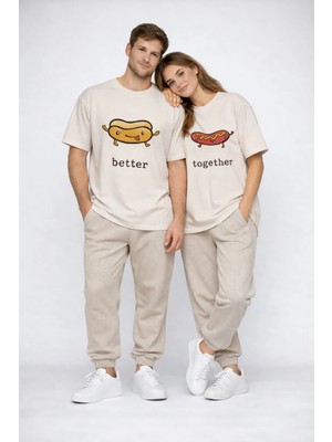 Mondschein Better Together Baskılı Sevgili Kombini Çift Tişört Oversize Unisex Çift Kombin