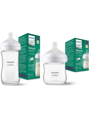 Aesco Philips Avent Natural Response Doğal Tepkili Cam Biberon 2'li Set, 120ML + 240ML, 0+ Ay ve 1+ Ay, Bpa Içermez