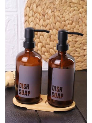 Aesco 2'li Amber Cam Sıvı Sabunluk Seti Standlı Gri Etiketli