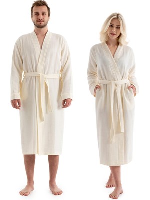 Aesco Denizli Concept Unisex Kimono 4 Kat Müslin Bornoz (Ekru, Xxl)