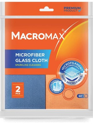 Aesco Macro Max Mikrofiber Cam Bezi 2'li Set, Mikrofilament Teknolojisi ile Leke ve Iz Bırakmaz Ayna Bezi
