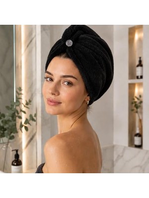 Aesco Taya HOME%100 Pamuk Saç Kurutma Bonesi Düğmeli Havlu Saç Bonesi Hızlı Emici Banyo Duş Saç Havlusu