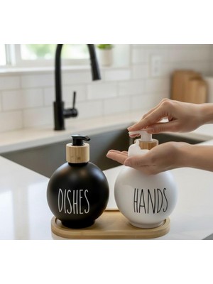 Aesco Savor Home Lüks 2'li Cam Sabunluk Seti, Bambu Stand Ile, 450 ml Pompalı Şişe, Mutfak ve Banyo Için Dekoratif Sıvı Sabunluk ve Losyonluk, Modern Tasarım, 3 Parça
