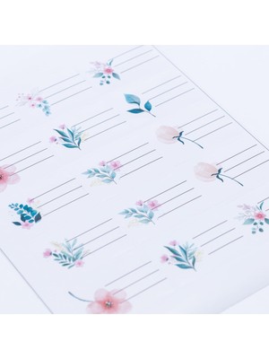 Aesco Bimotif Sticker, Karışık Çiçekler Isimlik, Okul Etiketi, 4.7x3 Cm, 150 Adet (10 Sayfa) Tek Ebat