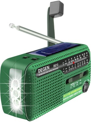 Aesco Degen De-13 Solar Radyo Krank Dinamo Fm Mw Sw1 Sw2, Siyah