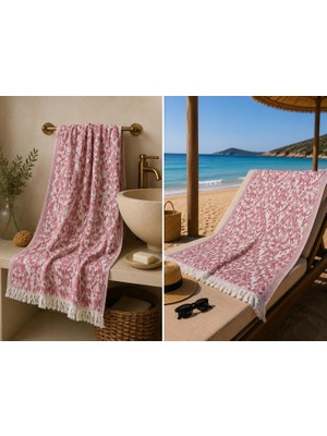 Aesco Ege Esintisi Saray Jakarlı Çift Yüzlü Peştemal - Mercan -%100 Pamuk 100X180 cm Plaj, Havuz ve Hamam Peştemali