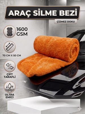 Aesco Roro Auto 1600 Gsm Çift Taraflı Araç Kurulama Havlusu 70X50 cm - Ultra Emici Mikrofiber Oto Bezi Turuncu
