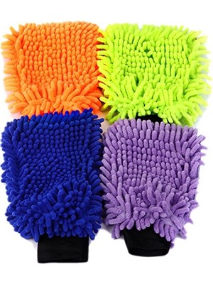 Aesco 4 Set Su Geçirmez Mikrofiber Yıkama Eldiveni, Araç Yıkama Eldiveni, Temizleme Bezi, Temizlik Bezi, Araç Bakımı, Parlatma Eldiveni, Bakım Eldiveni, Araba Yıkama, Motosiklet, 21 x 16 Cm, 4 Renk