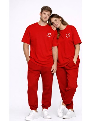 Mondschein Sevgili Kombini Çift Tişört Oversize Unisex Uyumlu Çift Kombin 2'li Set