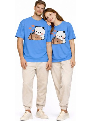 Mondschein Sevimli Panda Baskılı Sevgili Kombini Çift Tişört Oversize Unisex Çift Kombin 2'li Set